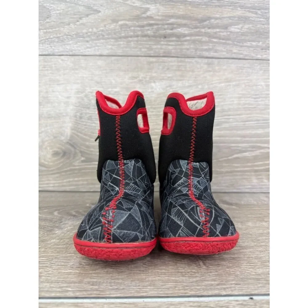 Bogs Waterproof 14f Maze Geometric Toddler Boy Sz 6 Red Black Pull On Rain Boots